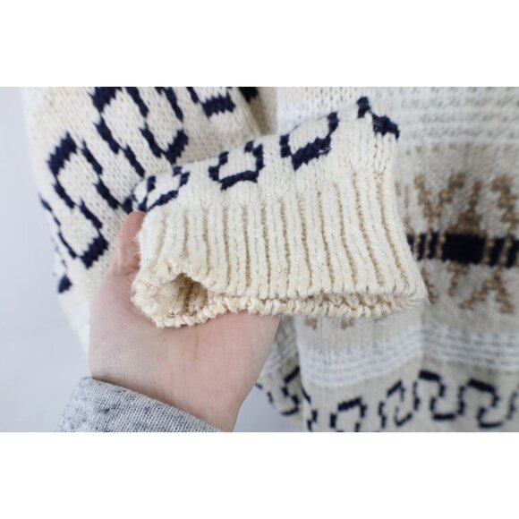 Vtg 90s Streetwear Mens XL Distressed Chunky Cotton Fair Isle Knit Sweater USA - Picture 5 of 13